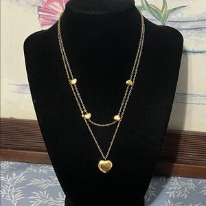 Gold plated stainless steel layered heart necklace